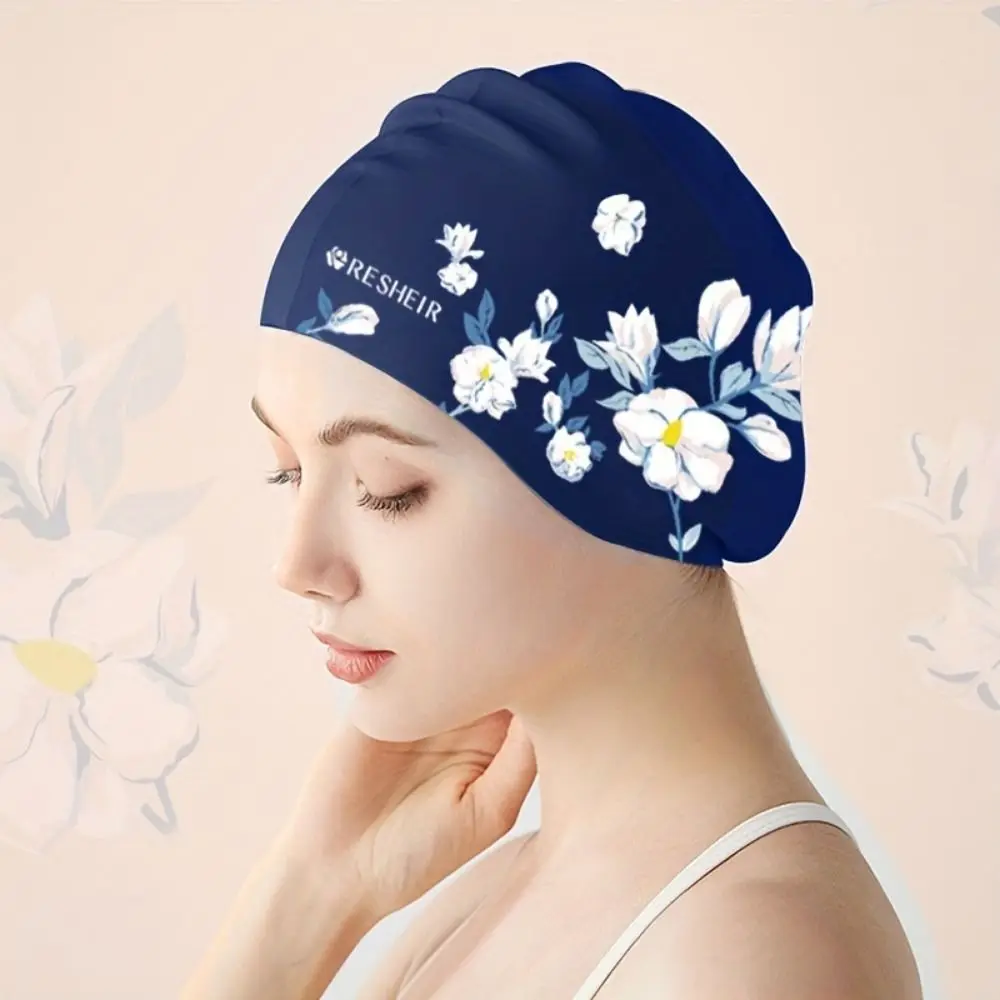 Gorro de natación para playa, gorro de natación con flores rosas, gorro de natación de silicona elástico de pelo largo, gorro de natación ligero transpirable para mujer - imagen 2