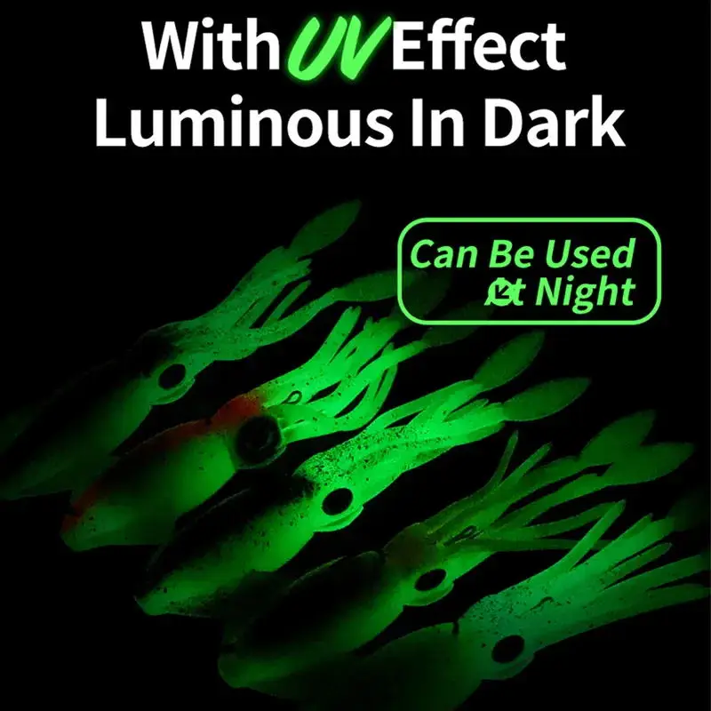 WEIHE 1 pieza 20cm 130g C #   Cebo de pesca de calamar suave artificial de 5 colores, señuelo de pesca suave con pulpo enganchado con anzuelo de plomo luminoso UV - imagen 3