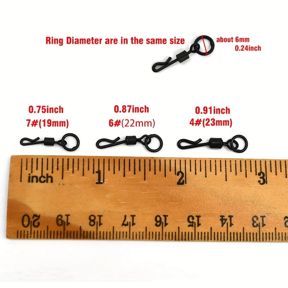 MNFT 25 uds anillo flexible para pesca de carpa anillo giratorio de ojo grande con 4 #   6 #   7 #   Conector negro mate giratorios de cambio rápido Q-Shap de cuerpo largo - imagen 2