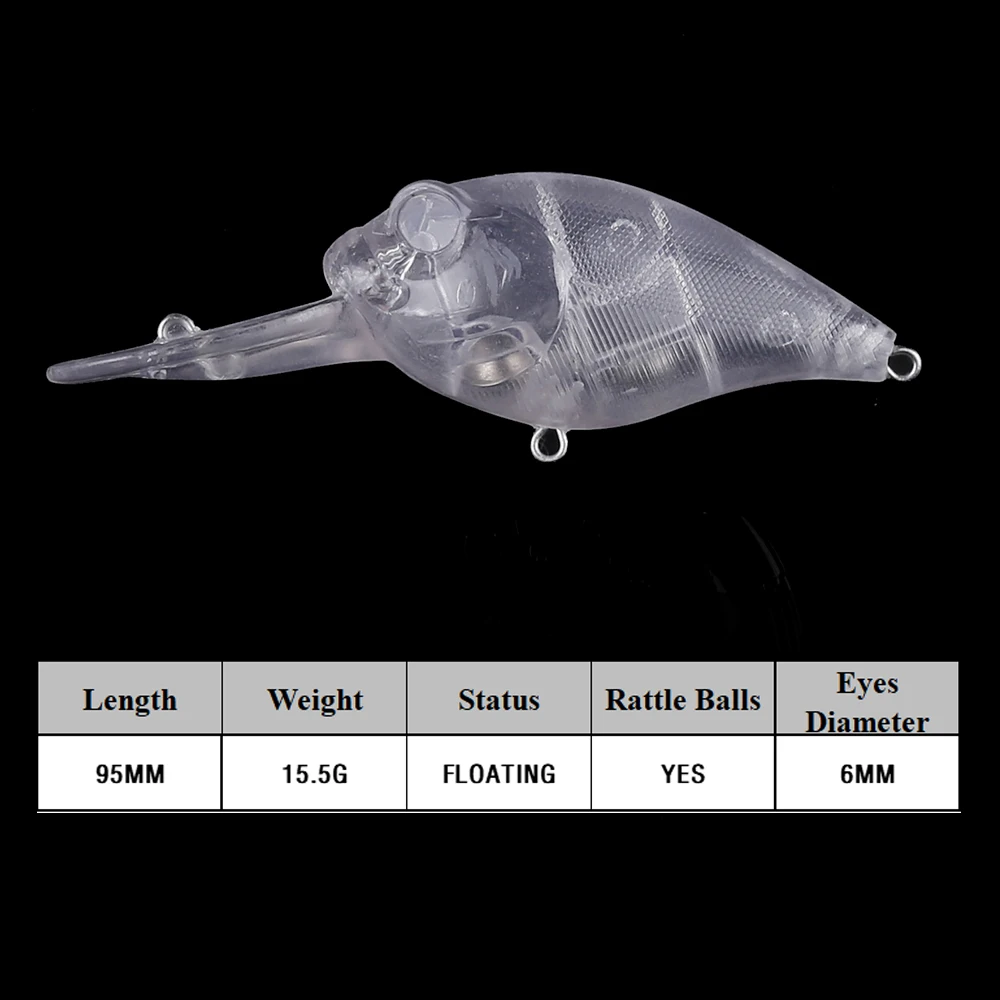 Chan'sHuang, 10 Uds., cebo en blanco sin pintar, 95mm, 15,5g, sonajeros flotantes Crankbait de agua profunda, señuelo de pesca Artificial hecho a mano DIY - imagen 3