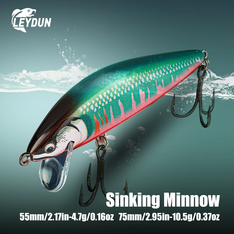 Leydun Sinking Minnow Vissen Lokt 55mm 4.7g 75mm 10.5g Kunstmatige Forel Lokken Stream Lake Jerkbait wobblers Harde Swimbaits