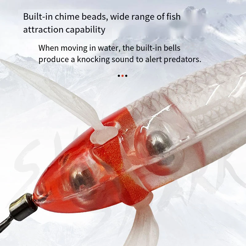 Señuelos de pesca para camarones, señuelo para camarones con cabeza de anzuelo, plantillas de calamar, señuelo con cola luminosa, plantilla láser para camarones de madera y agua salada - imagen 4
