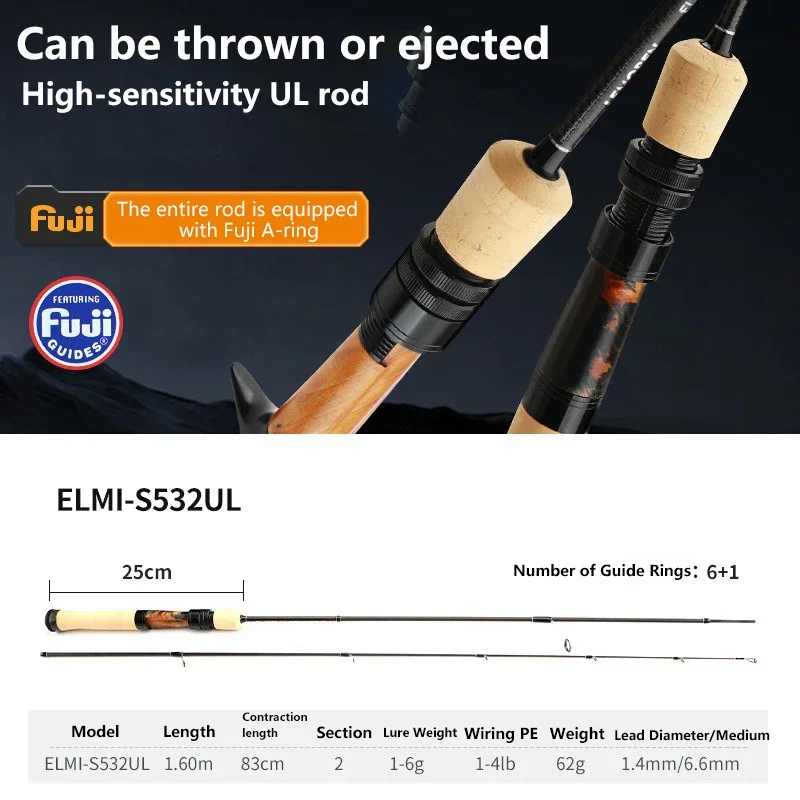 Mavllos ELITE-UL caña giratoria con mosca señuelo 1-6g línea 1-4lb Fuji A Guide 1,6 m XF transmisión de acción rápida caña de pescar de lubina de carbono
