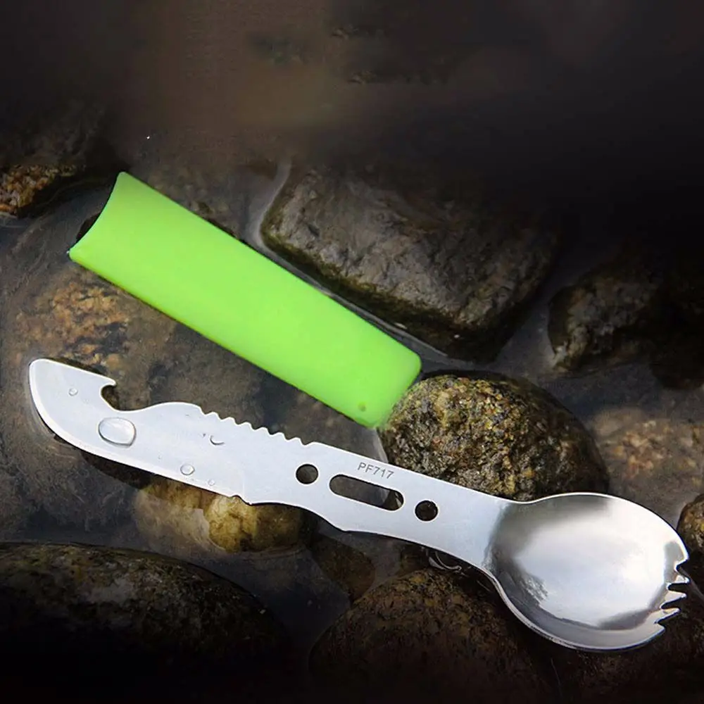 Kit de supervivencia de cubiertos, abridor de botellas, Kit de viaje, cuchara de acero inoxidable, tenedor, herramienta para exteriores, utensilios de cocina para acampar, vajilla para exteriores - imagen 2