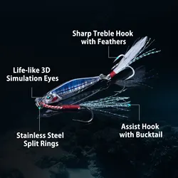 Señuelo de Pesca Vertical Goture para Agua Salada, 15g-120g, con Anzuelos Triples Auxiliares, Señuelo Artificial para Pesca de Róbalo