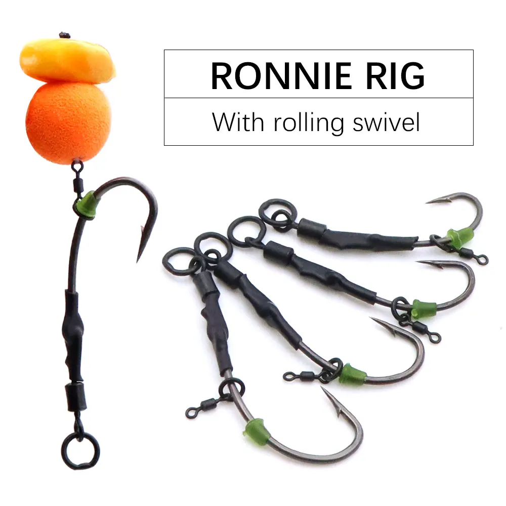 Accesorios de pesca de carpa, aparejos de pesca Ronnie, anzuelo de púas con giratorios para aparejos de pesca, aparejo de carpa para el cabello listo, 4 Uds.