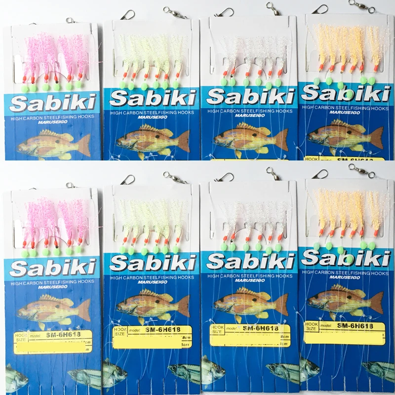 Sabiki Sin Marca mostrando su diseño de cinta color pequeño y aparejos señuelo para pesca efectiva
