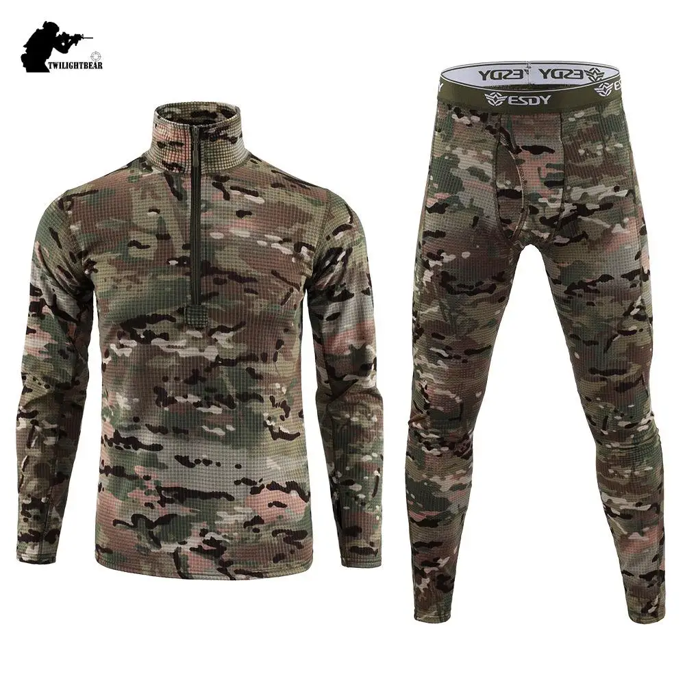 Calzoncillos largos de camuflaje de invierno para hombre, ropa interior táctica Airsoft, deportes al aire libre, montar, Camping, conjunto de ropa interior térmica A5F154 - imagen 3