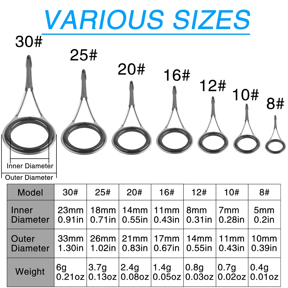 Kit de reparación de caña de pescar, Kit de reparación de punta de caña de acero inoxidable, guías de caña de pescar de fundición giratoria, aparejos de repuesto, 7 Uds./14 Uds. - imagen 2