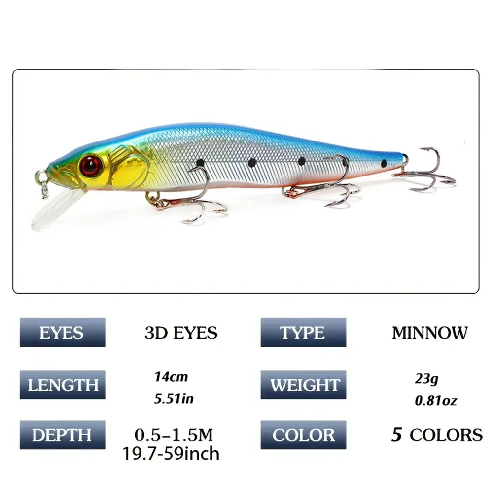 Señuelos de Pesca de 14cm y 23g, cebo duro Artificial, Crankbait, Wobbler, anzuelo triple de Lucio, 1 unidad - imagen 3