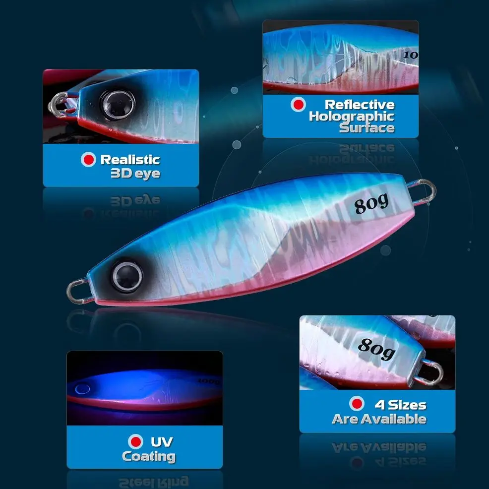 CASTFUN plantillas de Metal 60g 100g UV lento agua salada Jigging señuelo Jigging cebos artificiales señuelos aparejos de pesca - imagen 3