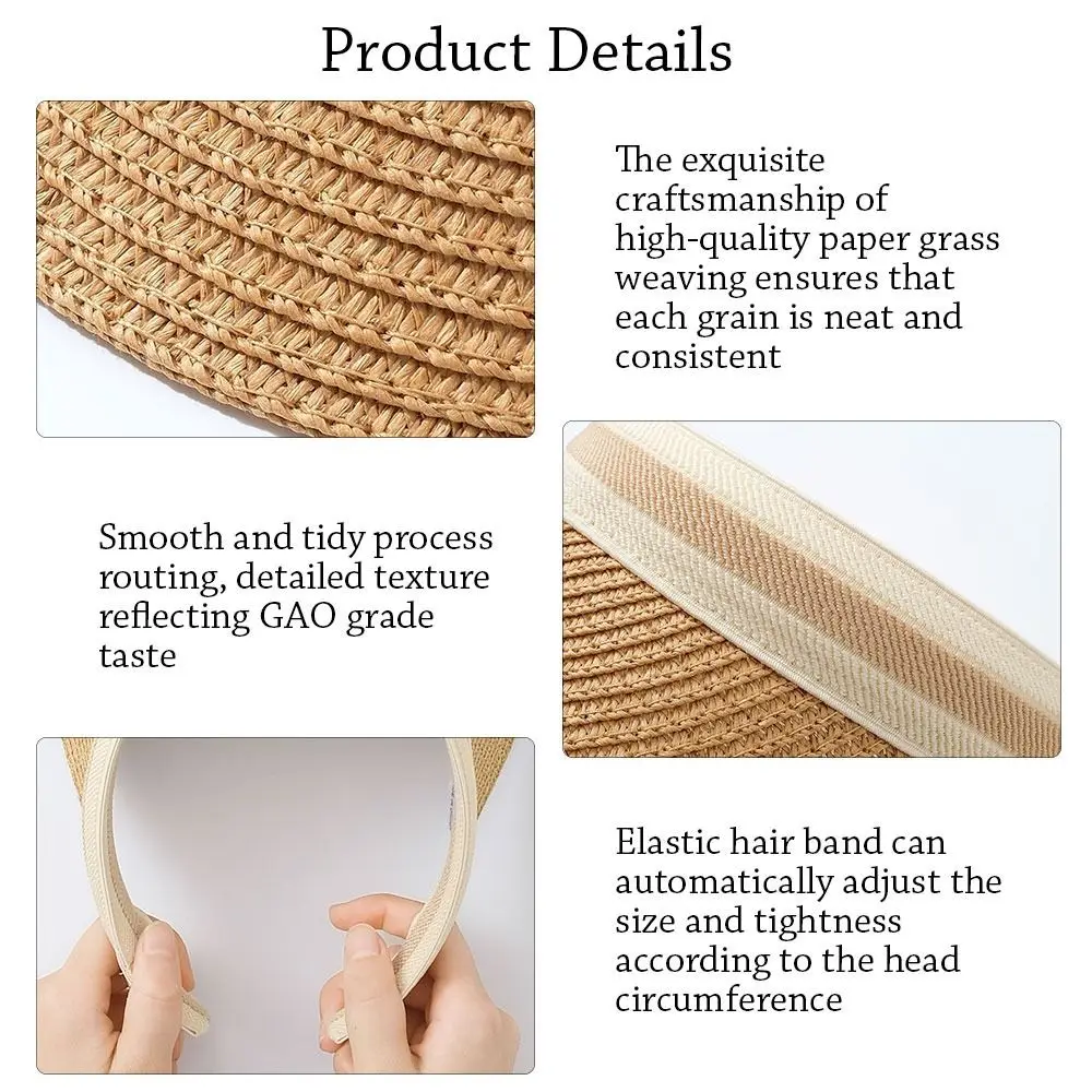 Sombrero de playa portátil de ala ancha Anti-UV, sombrero de sol, gorra de paja, viseras - imagen 2