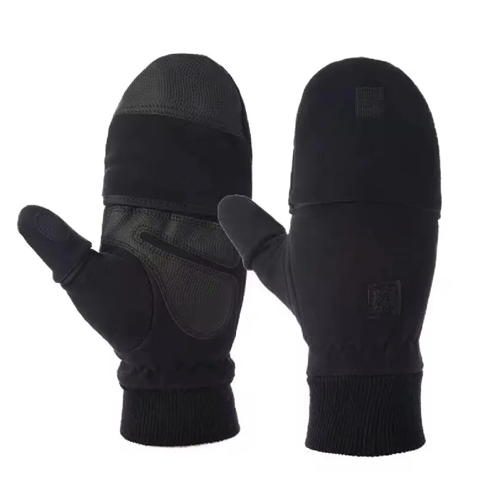 Guantes de invierno negros de alta calidad, guantes de pesca antideslizantes con tapa, guantes de fotografía cálidos y transpirables, Unisex - imagen 5