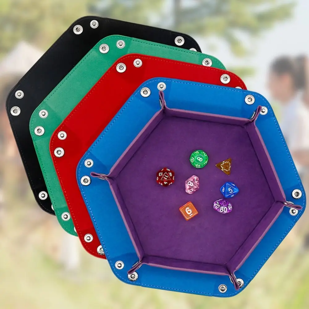 Nueva bandeja de dados de cuero PU, caja de almacenamiento Hexagonal de tela de terciopelo, bandeja de escritorio plegable de 12 colores, accesorios para dados - imagen 5