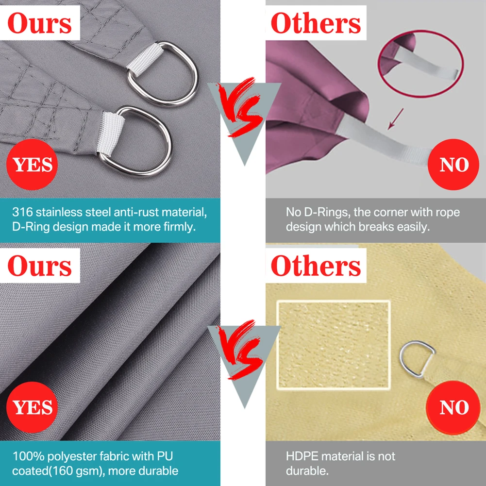 Toldo cuadrado impermeable para sombra de sol, refugio solar con bloque UV 98% para instalaciones y actividades al aire libre, toldo para patio trasero, tiendas de campaña - imagen 5