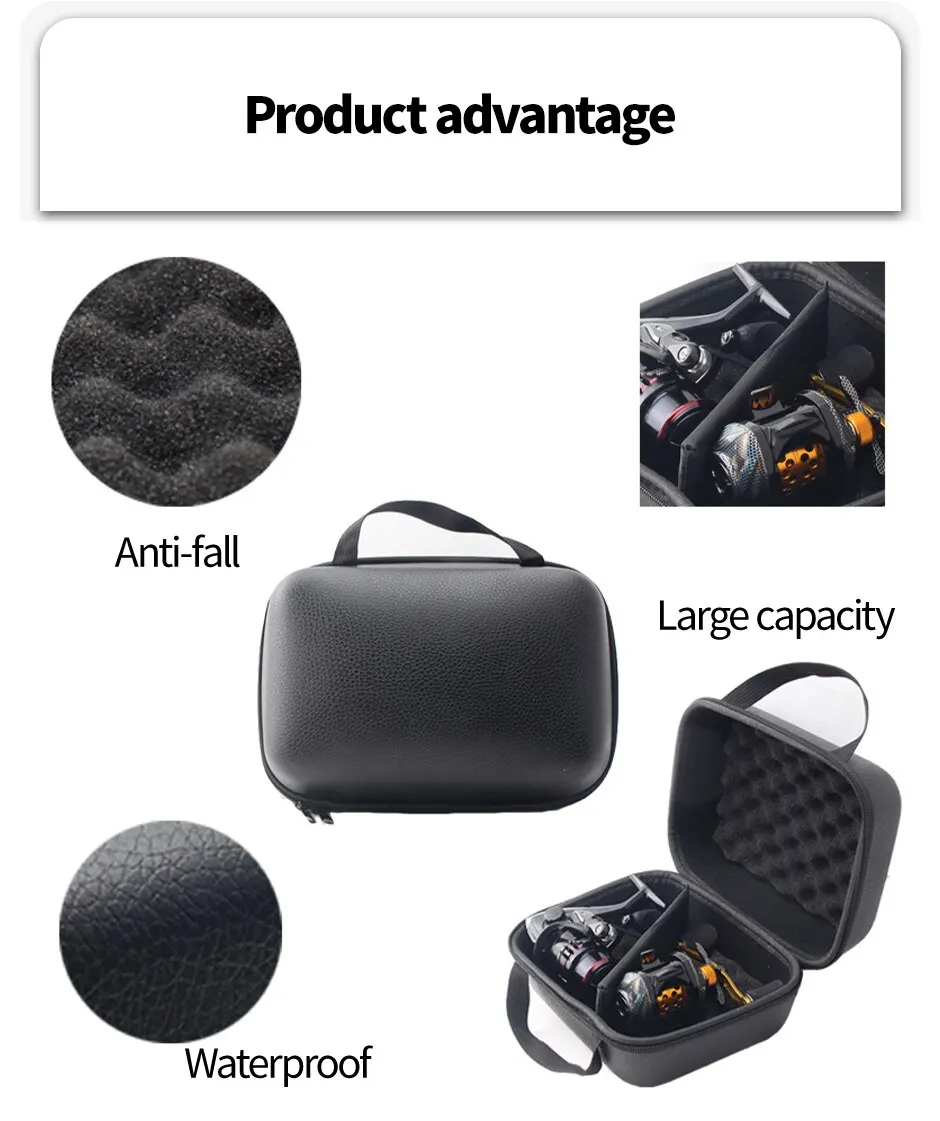 Funda de carrete de spinning, funda de PU, bolsa de pesca M L a prueba de golpes, estuche de almacenamiento de pesca impermeable para 1 o 2 carrete de pesca - imagen 5