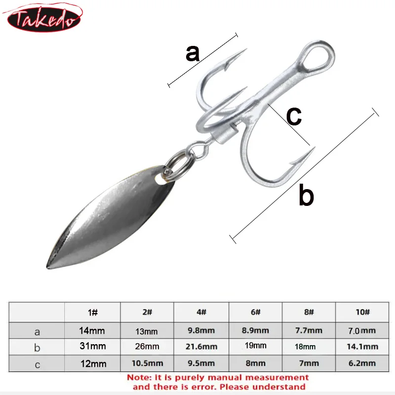 TAKEDO 10PCS/Caja 1 #   2 #   4 #   6 #   8 #   10 #   Anzuelo triple con cuchara giratoria, anzuelo de pesca de acero rico en carbono, anzuelos giratorios con lentejuelas - imagen 3