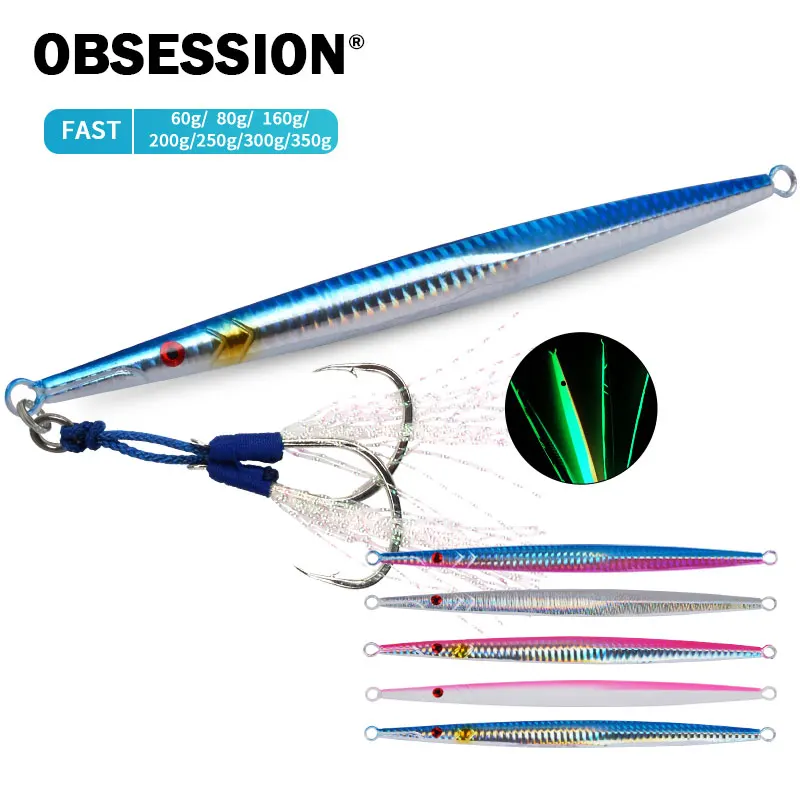 OBSESSION J5 60g-350g señuelo de Jigging de Metal de hundimiento rápido tira larga plantilla de dibujo rápido Señuelos de Pesca Jigbait luminoso de vibración lenta - imagen 2
