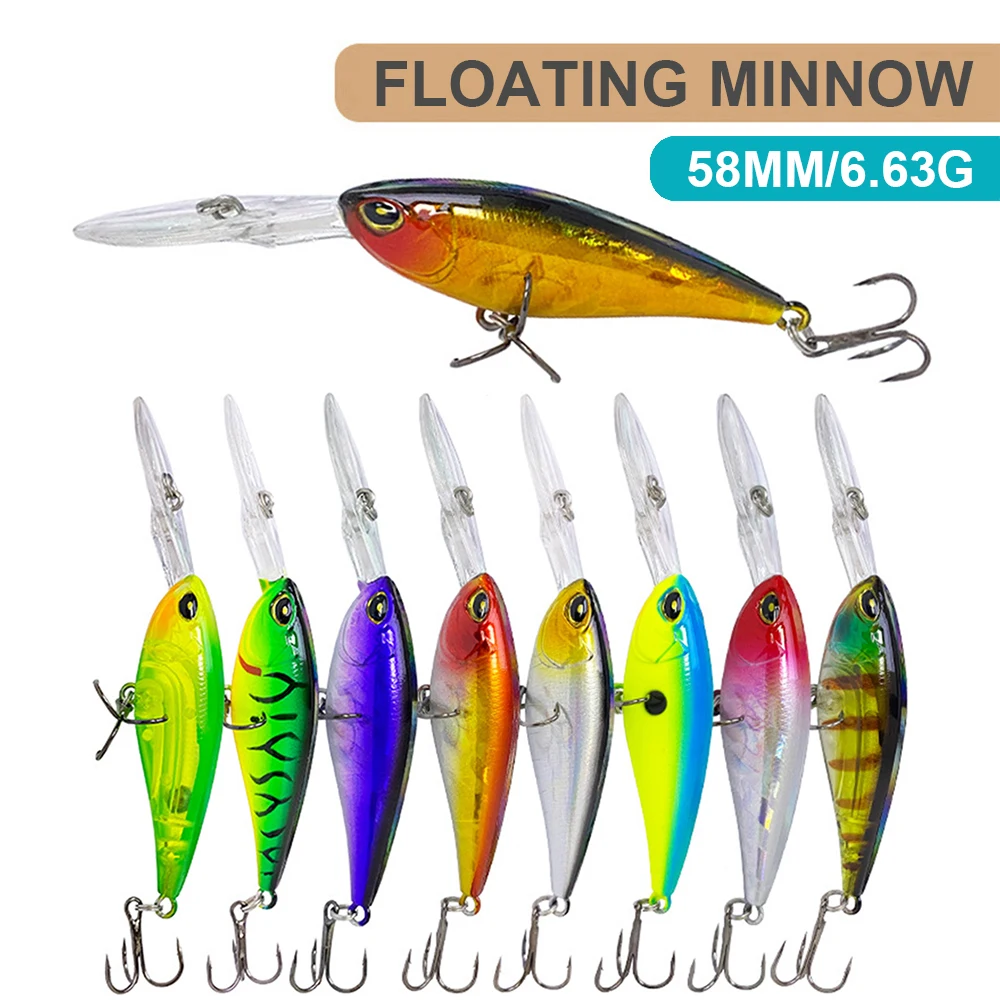 Señuelos de pesca flotantes de 5,8 cm y 6,63g, Wobbler de pececillo de fundición larga para buceo profundo, cebo duro Artificial Jerkbait para trucha y lubina MN625 - imagen 3