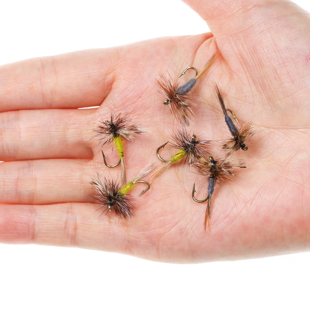 Wifreo 10PCS # 10 # 12 # 14 # 16 marrón gris cuerpo Adams mosca trucha pesca moscas secas pesca con mosca cebo mosca Caddis Midge adulto Mayfly - imagen 5