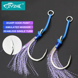 ZYZHE Anzuelo Jig Auxiliar con Pluma - Tamaños 1/0 a 11/0 Agua Salada