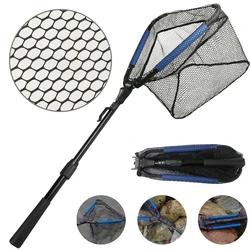 Red de pesca telescópica con revestimiento de goma de espuma azul, plegable, red de aterrizaje para peces para agua salada y agua dulce