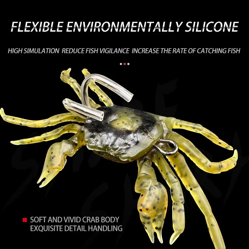 Señuelos de pesca blandos de cangrejo de goma de simulación 3D, con doble gancho, trampa de cebo de pesca de mar, accesorios de aparejos de natación que se hunden, 2 uds. - imagen 3