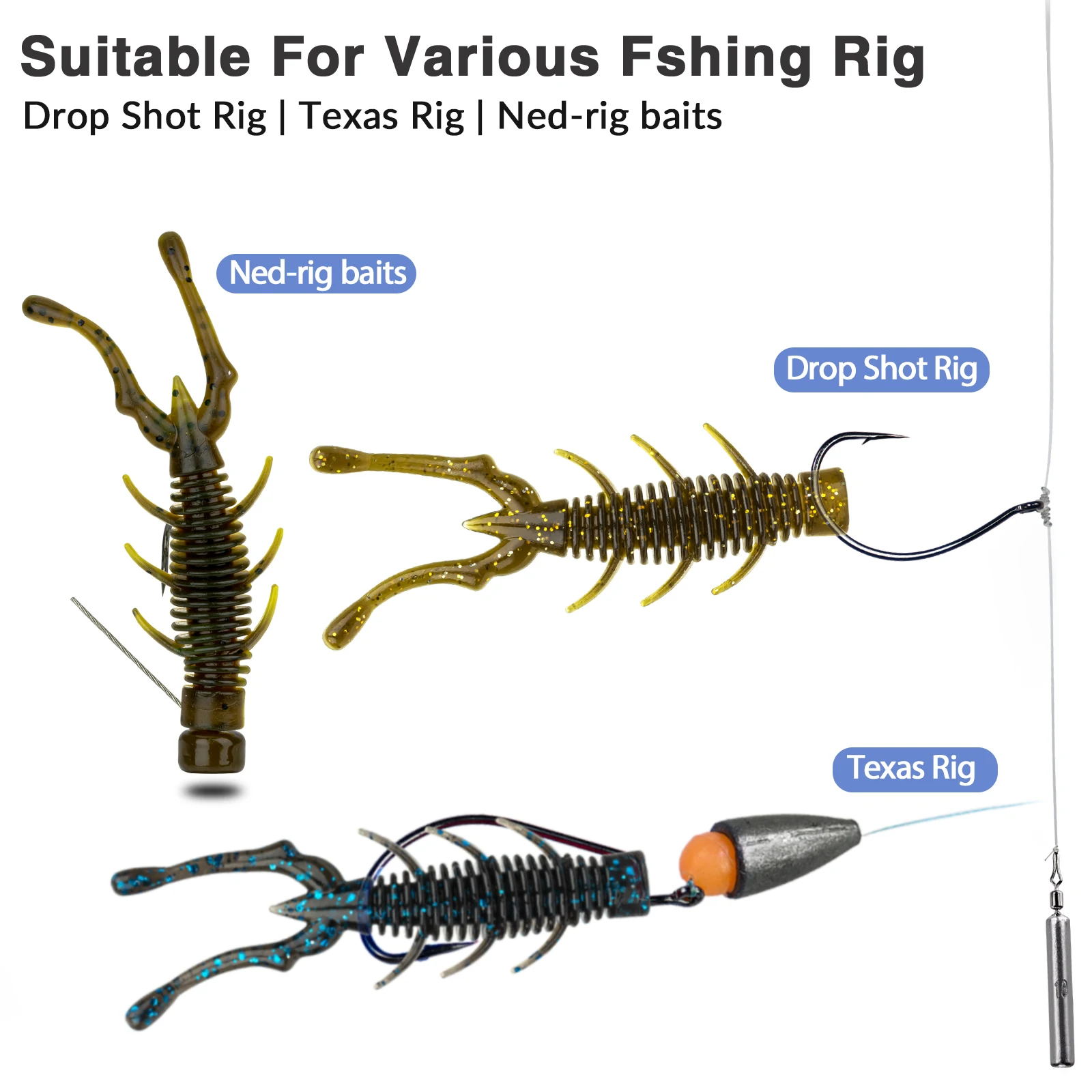 THKFISH 20 piezas cebo de pesca de camarones suaves flotantes NED Rig Wobblers señuelo de natación de camarones Jig Salt Swimbait de silicona con atrayente de peces - imagen 5