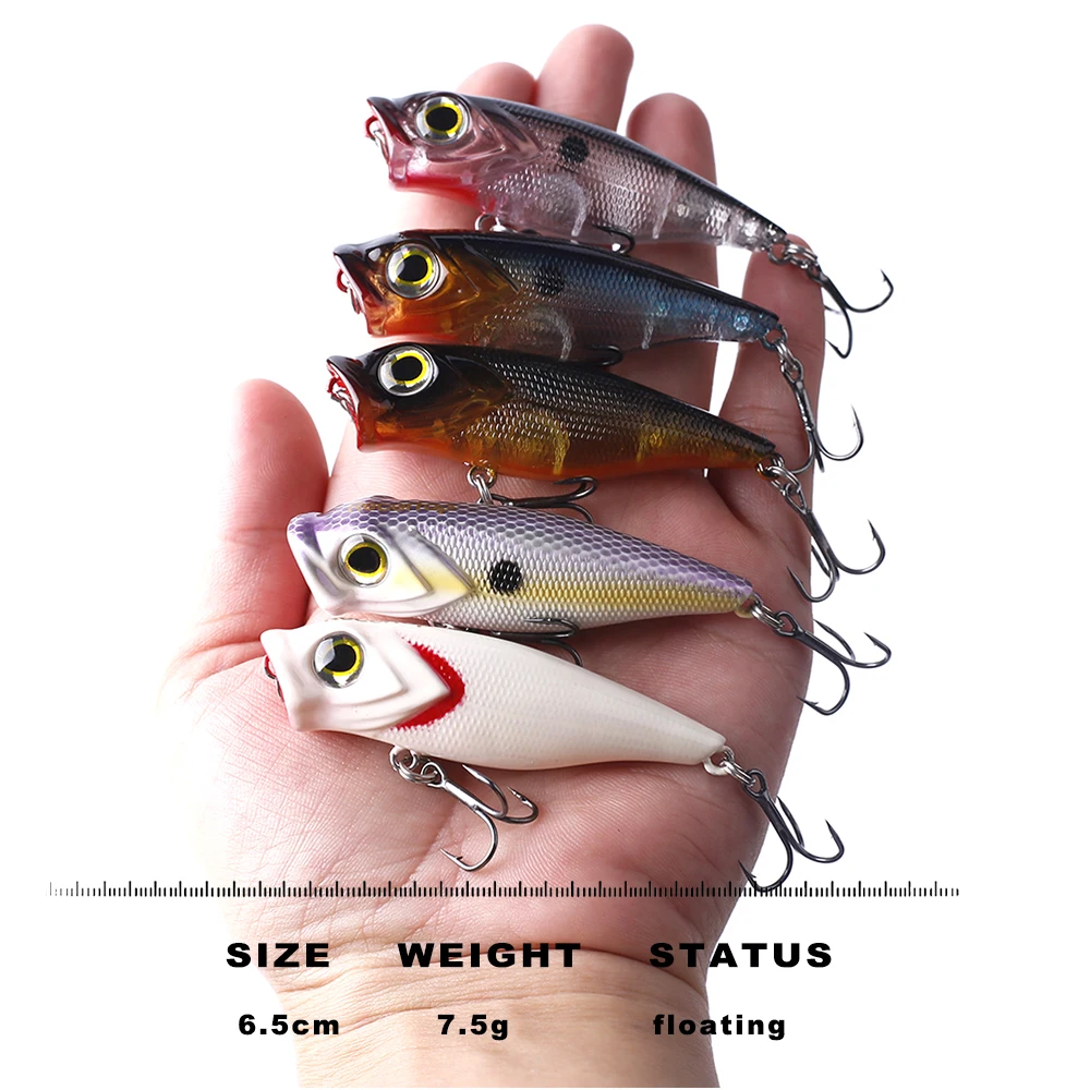 CCLTBA-Señuelos de pesca Popper de plástico duro, 6,5 cm, 7,5g, cebos duros Topwater, Wobblers Popper de boca grande, señuelos flotantes para pesca - imagen 2