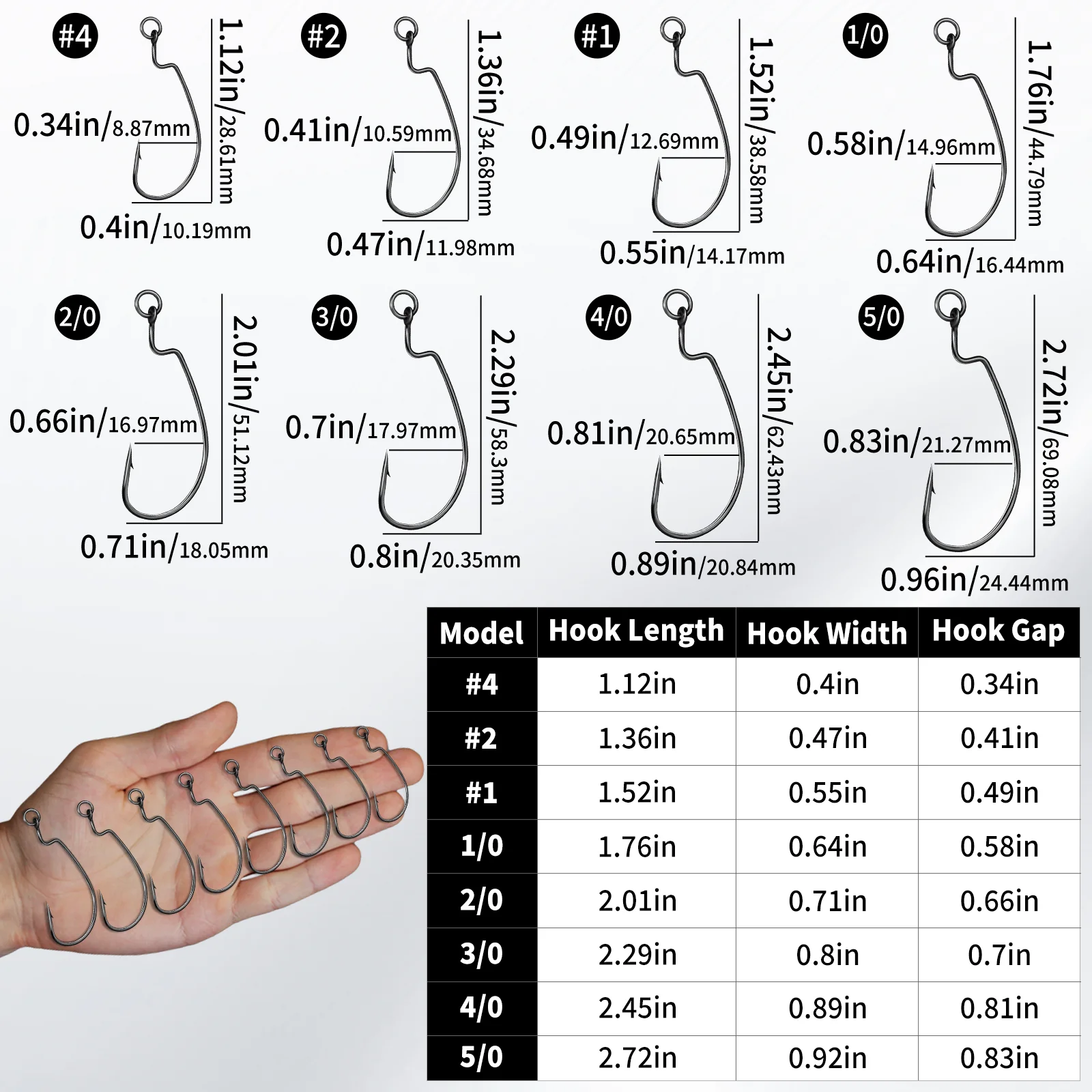 Ganchos Ewg de 9KM con anillo, gancho compensado de gusano, ganchos de aparejo Texas para bajo para agua dulce y salada, 25 ~ 100 Uds. A granel - imagen 2