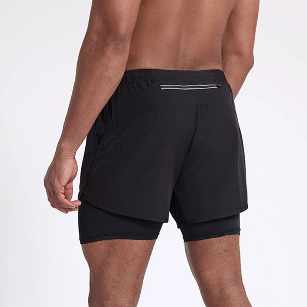 Pantalones cortos deportivos lavables 2 en 1 de secado rápido con bolsillo, ropa deportiva para hombre, pantalones cortos de ciclismo con rayas reflectantes transpirables para gimnasio - imagen 4