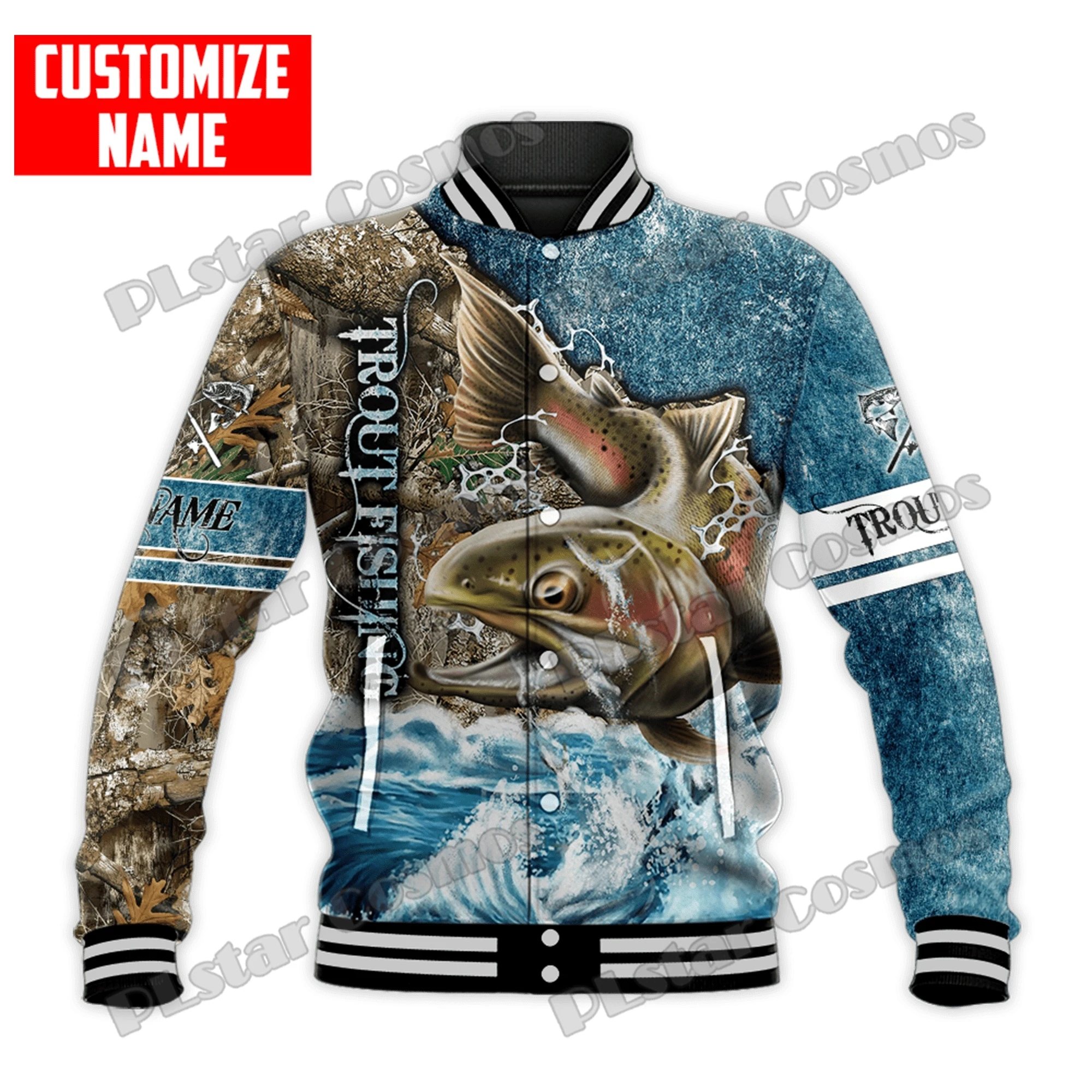 Nombre personalizado Walleye Fishing 3D impreso moda hombres Bomber chaqueta a presión completa Unisex Casual chaqueta de béisbol de invierno FX22 - imagen 3