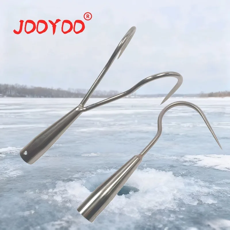 Gancho Gaff de doble cabezal de acero inoxidable, herramienta de pesca en hielo, cabezal de una sola/doble punta, herramienta de pesca salvaje esencial para playa, 1 ud.
