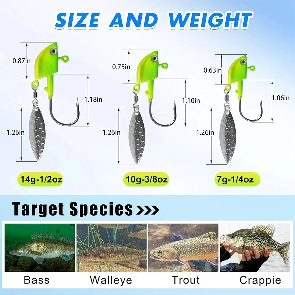 Kit de cabezales de plantilla Underspin, anzuelos de pesca con hoja de sauce, cabeza de plantilla de ojo de oro, señuelos de plantilla de cabeza giratoria ponderada para tipo de pez, 4 Uds. - imagen 2