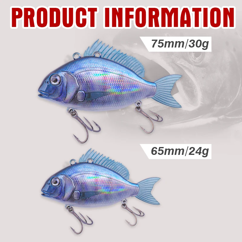 FJORD 3D Sea Bream VIB 65mm 24g 75mm 30g señuelo de pesca que se hunde ruido voz vibración Swimbait fundición larga cebos duros artificiales - imagen 3