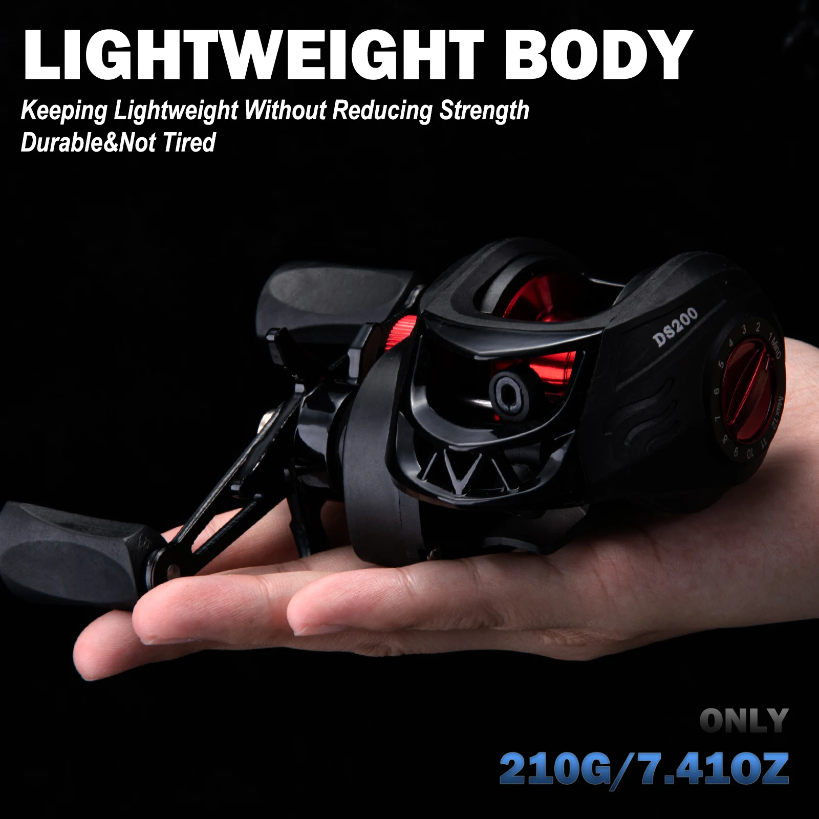 Goture-carrete de pesca DS200 de alto rendimiento, ligero, Baitcasting, relación de engranaje 7,2: 1, sistema de frenado magnético 12, arrastre máximo 8kg - imagen 4