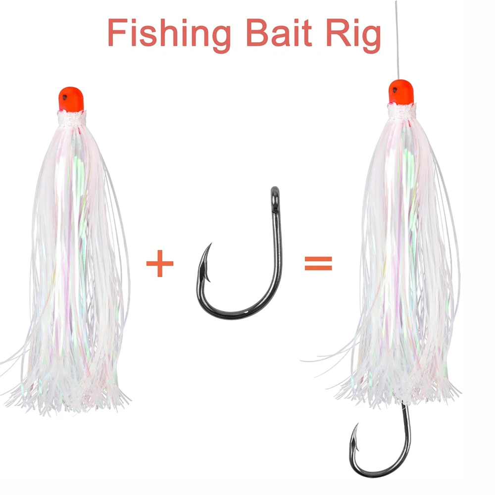 Señuelos de Pesca de cola de gallo, línea de cristal, cabeza de plantilla, falda, cebo, cabeza de plantilla pesada, aparejos de pesca de curricán, 10 piezas, Teaser Mylar Flash, 9,5g - imagen 4