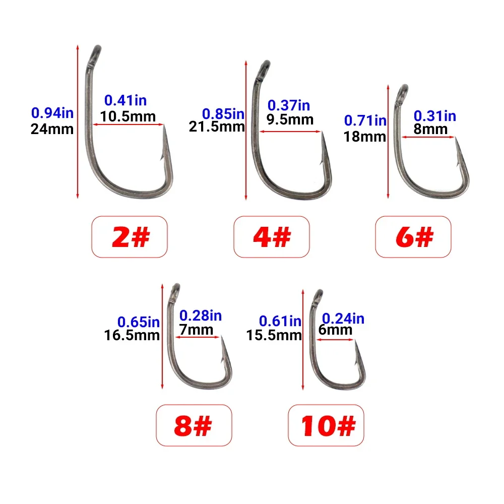 Hirisi 50 Uds. Anzuelo de púas de acero inoxidable recubierto de PTFE con alto contenido de carbono con ojo 8027 accesorios de pesca caja de plástico empalmable - imagen 2