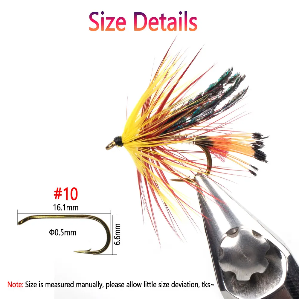 Bimoo 8 piezas # 10 amarillo marrón gallo Hackle Steelhead mosca húmeda púas salmón mosca trucha Steelhead Señuelos de pesca cebos - imagen 3