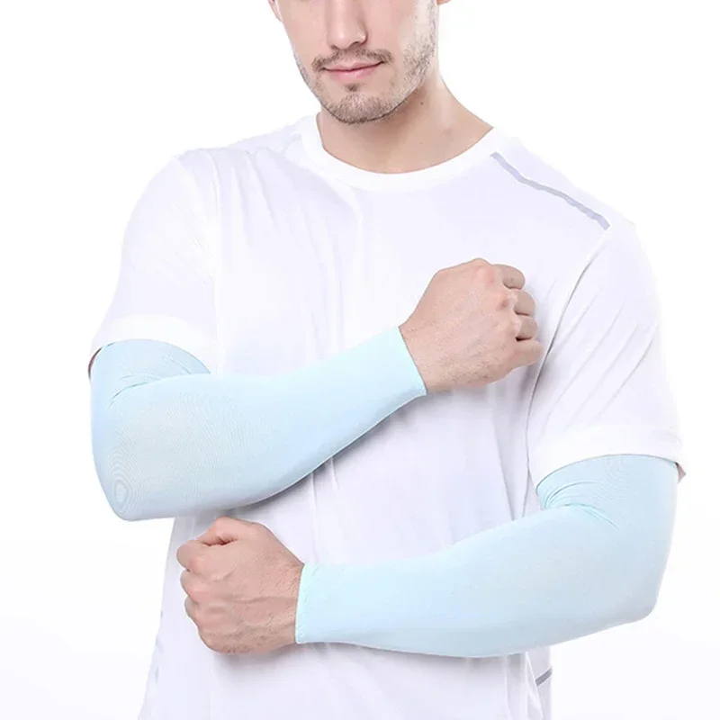 Mangas de brazo de seda de hielo, Manga deportiva, protección solar UV, cubierta de mano, calentador refrescante, correr, ciclismo, pesca, Mangas Para Brazo Beach - imagen 2