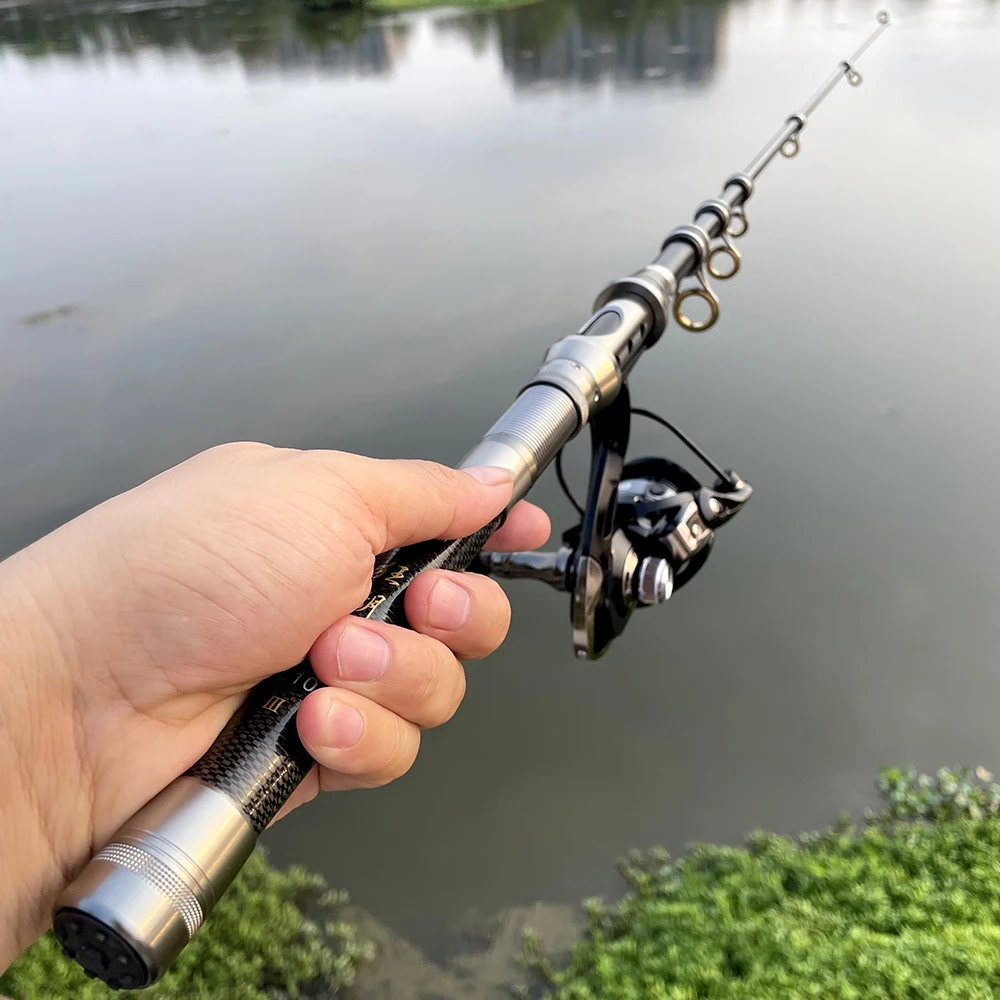 Combo de caña de pescar telescópica profesional, Kit de aparejos de pesca para principiantes, carrete giratorio, relación de transmisión: 1,5: 1, arrastre máximo 6Kg, 2,4-5,2 M - imagen 3