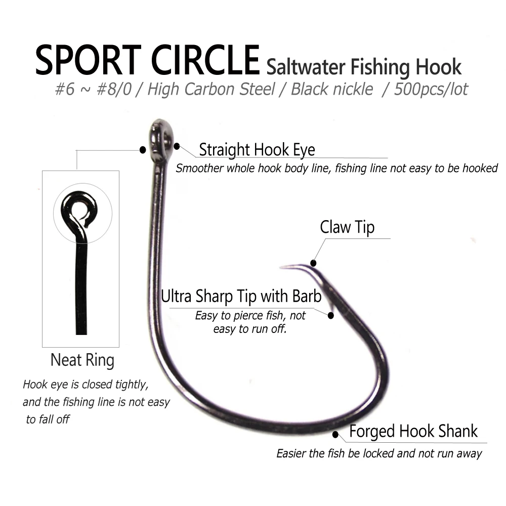 Wifreo 50 Uds anzuelo circular de pulpo anzuelos de pesca de agua salada aparejos Sabiki anzuelo de atado aparejos de pesca negro rojo tamaños # 4- # 8/0 - imagen 3