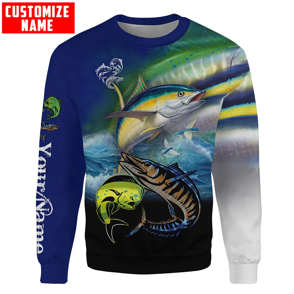 Mahi Mahi/Wahoo/Pesca atún Nombre personalizado Sudadera con capucha y sudadera con estampado 3D para hombre Sudaderas con capucha con cremallera unisex Chándales casuales KJ911 - imagen 2