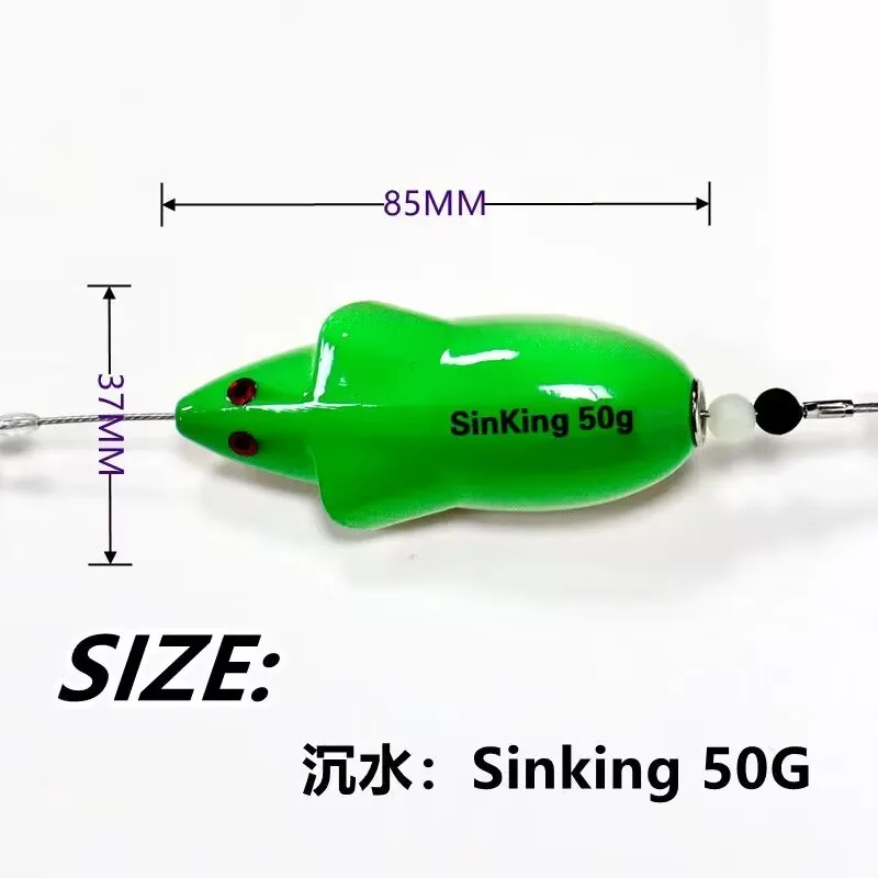 1 unidad 30g50g70g90g cebo de ratón de agua señuelo de pesca de mar señuelo de agua flotante y hundido cebo de rata de pesca señuelo de curricán de fundición larga - imagen 4