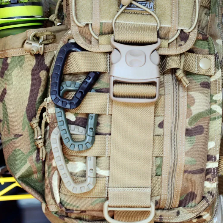 Mosquetón EDC en forma de D de 8,5 cm para acampar al aire libre, hebilla de mochila táctica, mosquetón táctico rápido, gancho de plástico, 3 uds. - imagen 2