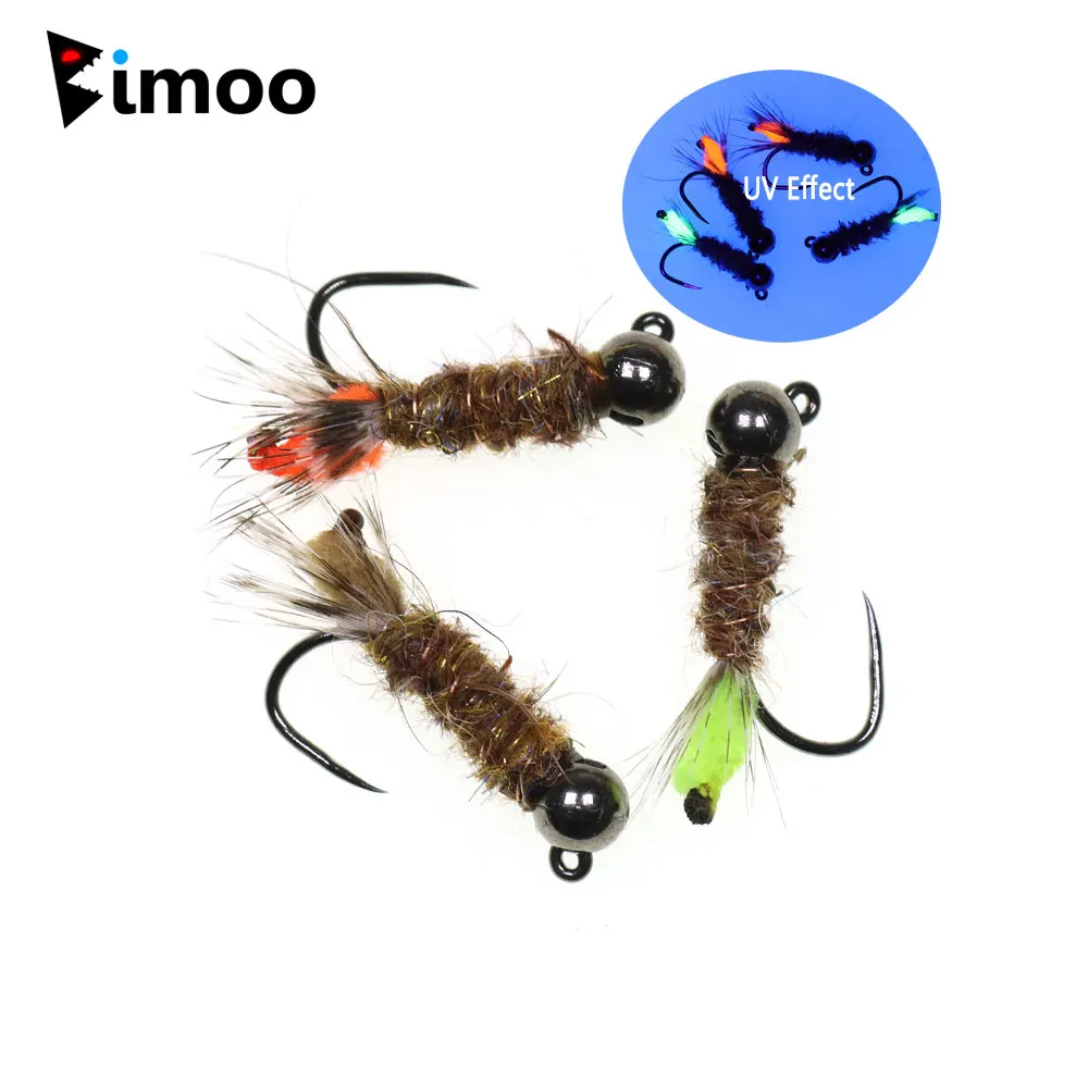 3 piezas # 12 cabeza de cuentas de tungsteno de hundimiento rápido sin púas Peeping Caddisfly Jig Ninfa oreja de liebre Dub Wet Euro Ninfa Tout señuelo de pesca