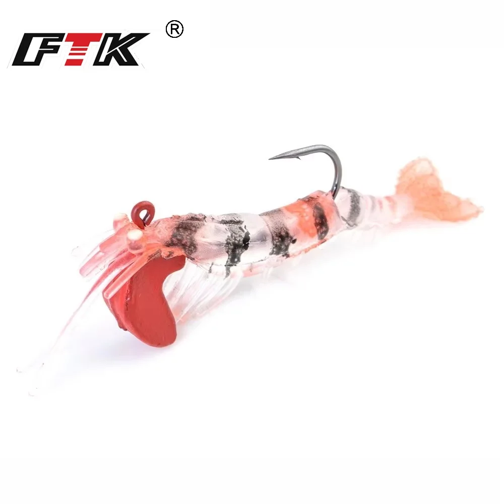 FTK 7g 14,5g ojo luminoso Mini Señuelos de Pesca de Camarones 7cm 10cm plantilla de señuelo suave de oruga cebo de pesca de Jigging de silicona