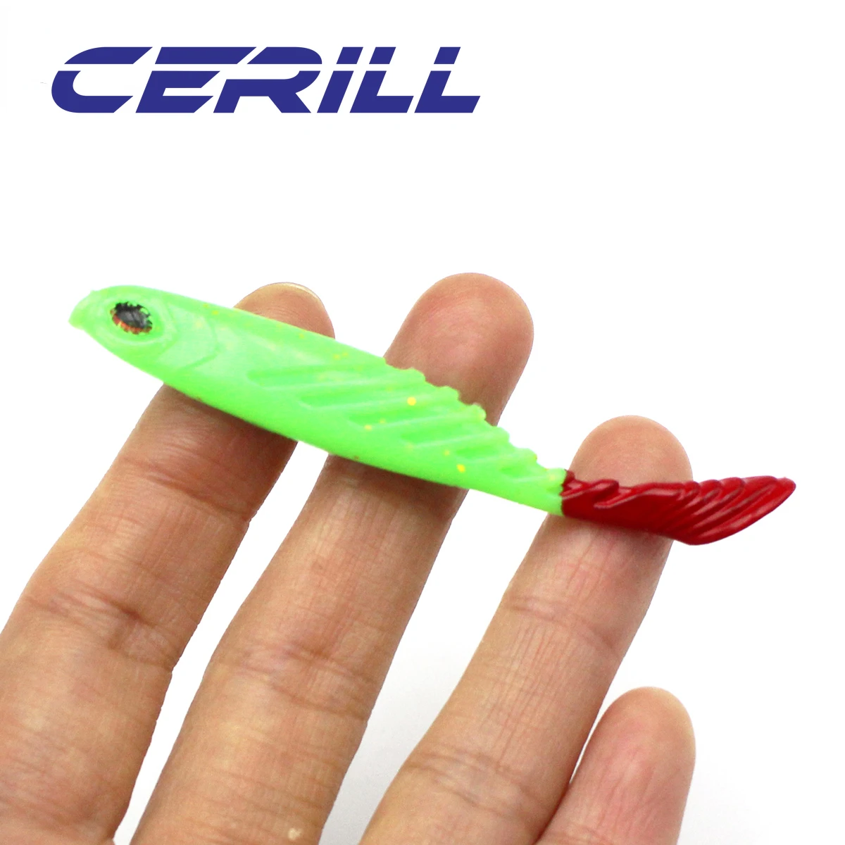 Cerill 10 Uds 7cm Swimbait de silicona Artificial realista cebo suave señuelo de pesca luminoso lubina trucha T-tail Wobblers lubina carpa - imagen 5