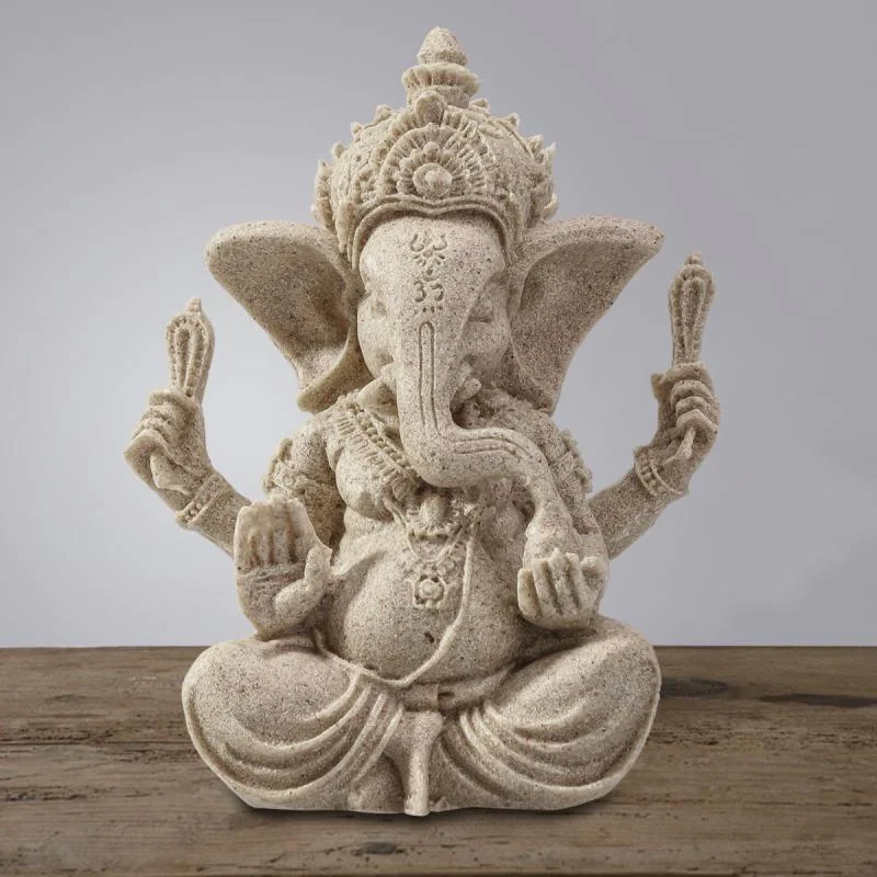 Estatua de elefante de Buda Ganesha de arenisca, escultura hecha a mano, estatuilla de elefante, accesorios de decoración del hogar - imagen 2