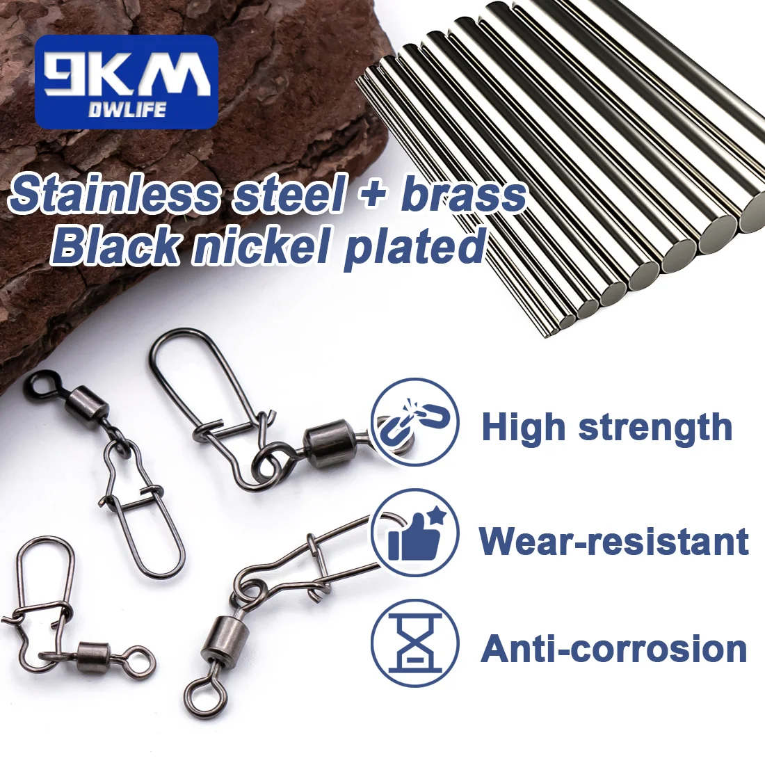 9KM giratorio Snap 50 Uds pesca Snap giratorio señuelo línea conector aparejos de pesca de acero inoxidable agua dulce para lubina bagre - imagen 2